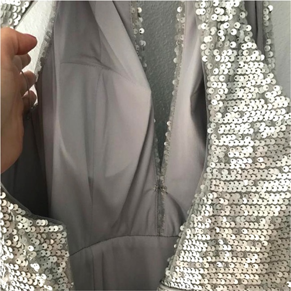 NWT Adrianna Papell Silver Sequin Paillette Gown 4 - Picture 3 of 5